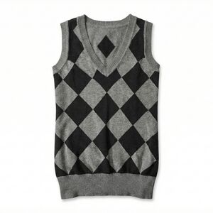 Forever 21 Men's V-Neck Argyle Sweater Vest - Black and Gray